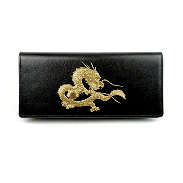 財布　牛革　長財布　皇帝龍　浮き押し加工　金箔　ブラック　日本製