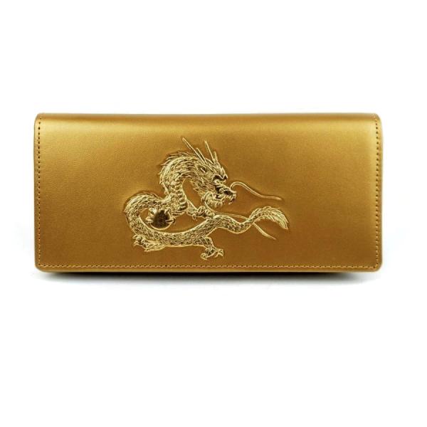 財布　牛革　長財布　皇帝龍　浮き押し加工　金箔　ゴールド　日本製