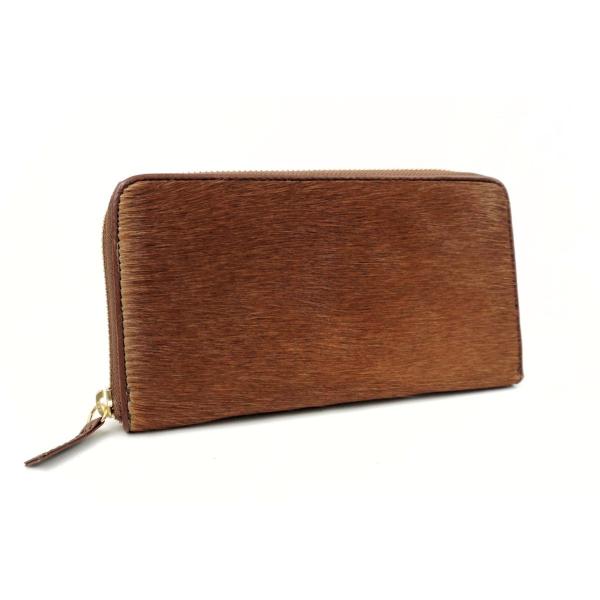 財布　ラウンド長財布　馬毛革　牛革　ホースレザー　ラウンドファスナータイプ　日本製　ブラウン　