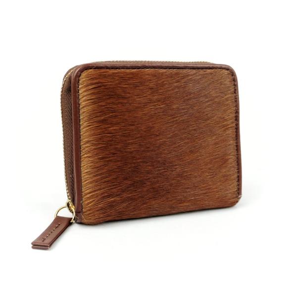 財布　二つ折り　馬毛革　牛革　ホースレザー　ラウンドファスナー小銭入れ　日本製　ブラウン　