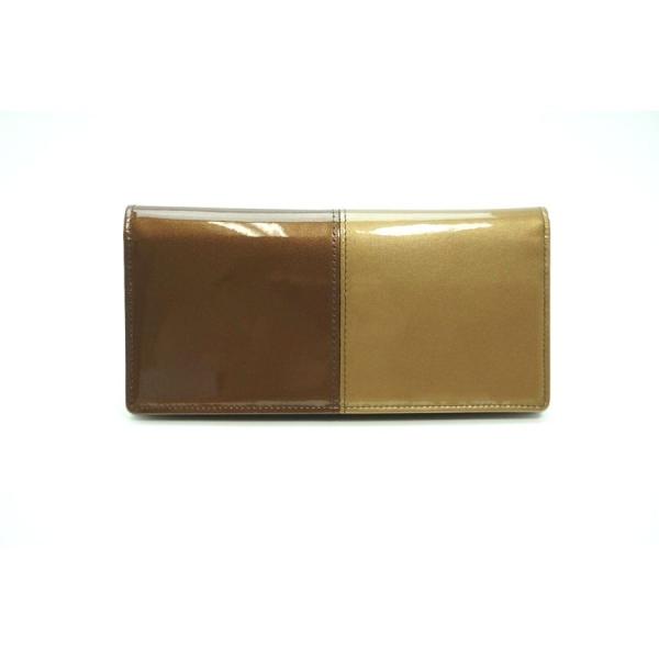 財布　Vegasts (ベガス)　パールエナメルレザー　牛革　長財布　ライトブラウン＆ブラウン　日本...