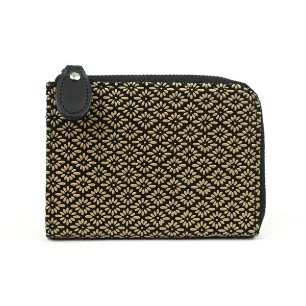 小銭入れ　コインケース　印伝　鹿革　ディアスキン　菱菊柄　Ｌ字ファスナー　ベージュ　日本製　