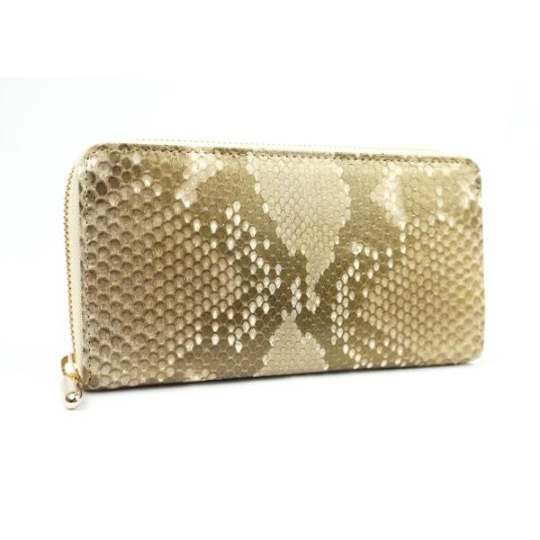 財布　長財布　ラウンドファスナー　薄金ヘビ　蛇革　ダイヤモンドパイソンレザー　ライトゴールド　日本製