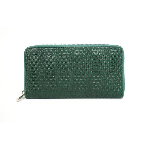 財布　印伝　鹿革　ラウンドファスナー　長財布　ディアスキン　麻の葉柄　緑地×ブラック