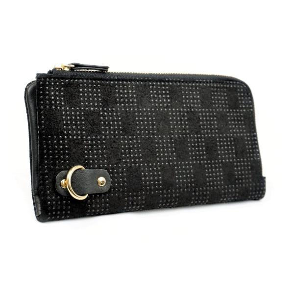 印伝　長財布　市松模様　鹿革 ディアスキンレザー　メンズ 　L型ファスナー　ドット柄　日本製