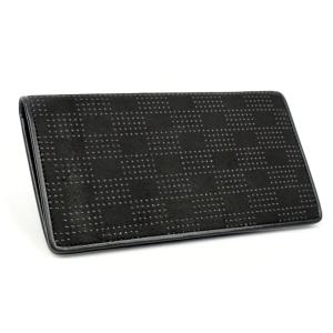 日本国産 長財布 印伝鹿革黒色漆×牛革 市松模様 スマートロング