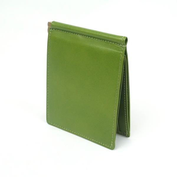 ◆手塗オイルレザー播州バンタンレザー◆マネークリップ　札バサミ　シークレットカード入れ付き　グリーン...