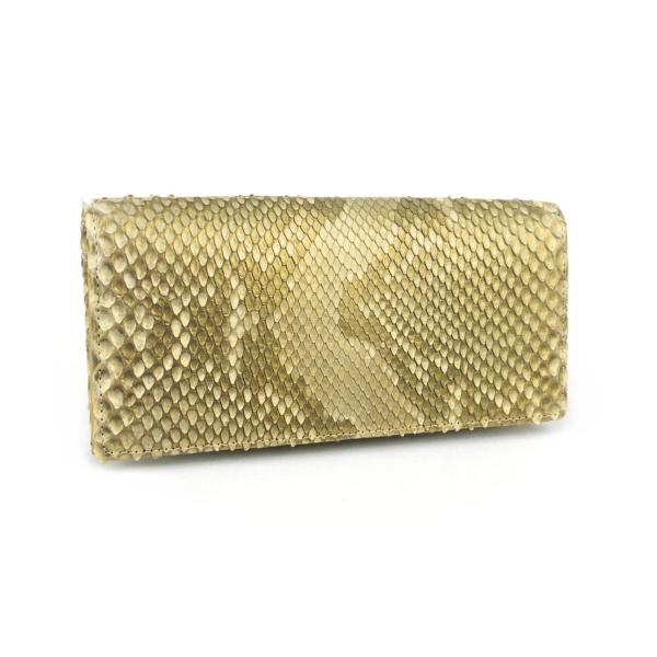 財布　長財布　薄金ヘビ　蛇革　内側牛革　ダイヤモンドパイソンレザー　ライトゴールド　日本製