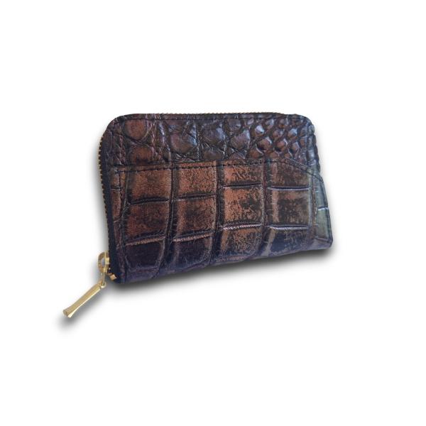 小銭入れ クロコダイル 本革 メンズ コインケース マット仕上げ 日本製 ブラック×ワインレッド