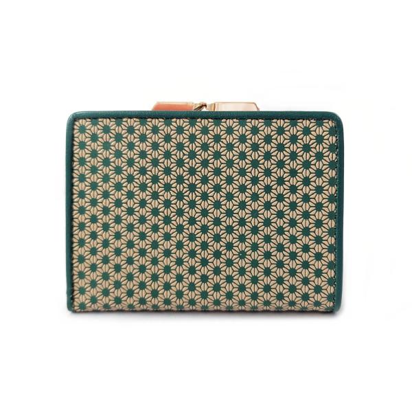 財布　印伝　鹿革　麻の葉柄　ガマ口財布　ガマ札　ディアスキン　グリーン×ベージュ　日本製　ギフト　プ...