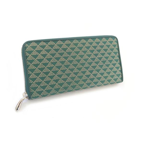 財布　印伝　ウロコ柄　鹿革　ラウンドファスナー長財布　ディアスキン　緑地×ベージュ　日本製　ギフト　...