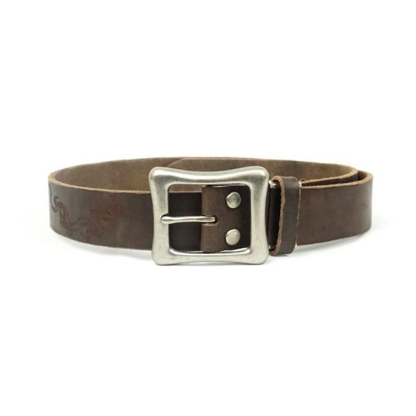 牛革 メンズ　ベルト 龍彫刻　レーザー加工　ドラゴン　　ダークブラウン　