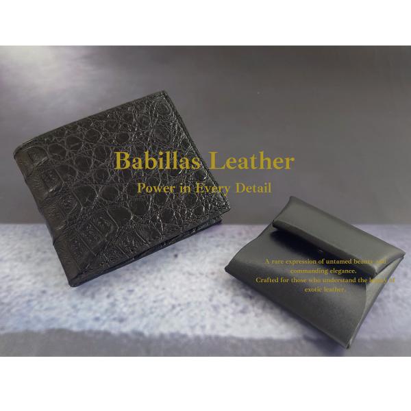 ワニ革 二つ折り財布 バビラス＆牛革 ミニマル コインケース セット 本革 日本製 メンズ ブラック...