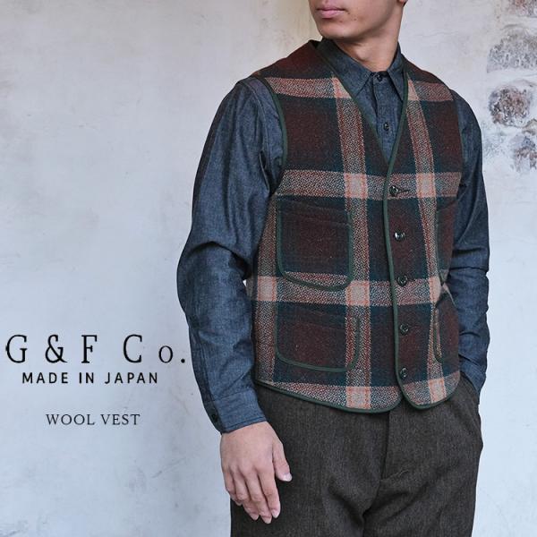 G&amp;F Co. ジーアンドエフ WOOL VEST ウールベスト PLAID プレイド 日本製 メン...