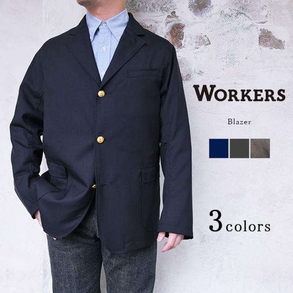 Workers Blazer ウールトロピカル コットン ネイビー グレー グレンチェック メンズ ...