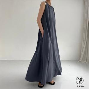 ワンピース ロング ノースリーブ リネン 丸首 ...の商品画像