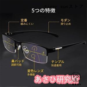 老眼鏡 遠近両用 変色 メガネ ブルーライトカ...の詳細画像1