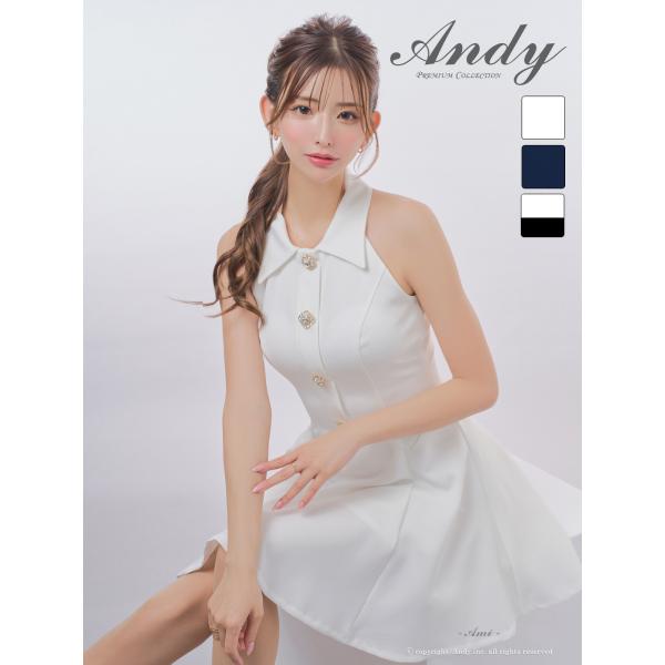 【取り寄せ商品】Andy アンディ ノースリーブ 襟付き ビジューボタン ワンピース フレア ミニド...