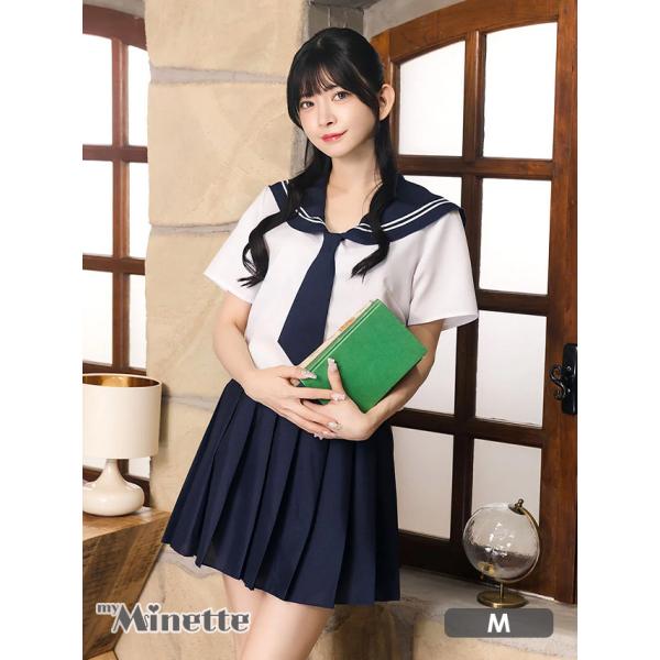 コスプレ ガーリーメイドセーラー服 ネクタイ付き 半袖 体型カバー フレア スカート 3点セット