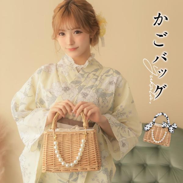 浴衣 レディース かごバッグ バッグ スカーフ 持ち手 カゴバッグ 手提げ 小さめ 白 ベージュ パ...