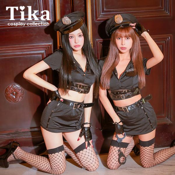 コスプレ 衣装 ポリスコスチューム 8点セット ポリス  警察官 ベルト 帽子 グローブ 手錠 Tバ...