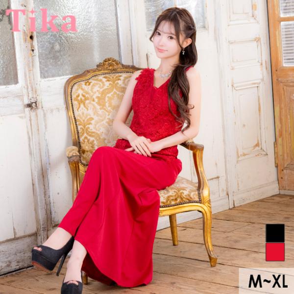 キャバ ドレス レッド ロングドレス ロング ワンピース タイト シンプル レース 大人 ノースリー...