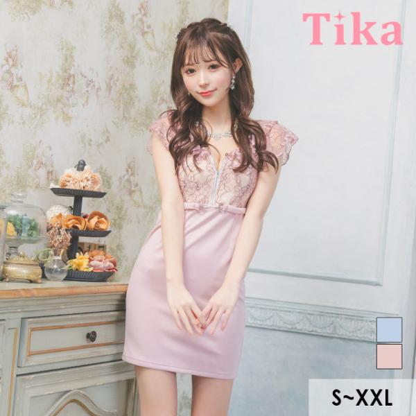 キャバドレス キャバ ドレス フリル タイトドレス ミニ 花柄 刺繍 レース ファスナー ウエストベ...