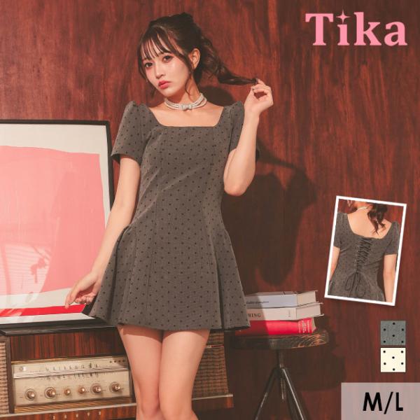 キャバドレス ミニ ワンピース キャバ ドレス Aライン ミニドレス 上品 ドット柄 半袖 パフスリ...