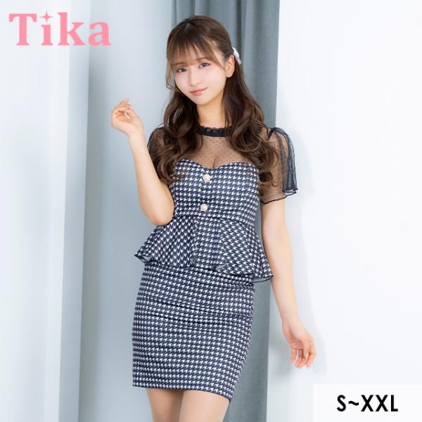 キャバ ドレス キャバドレス タイト ミニ 大きいサイズ 袖あり シアー フレアスリーブ ペプラムド...