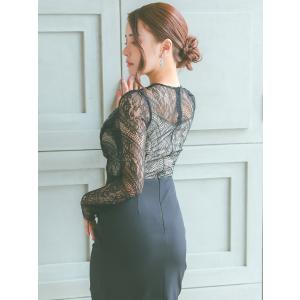 キャバ ドレス キャバドレス 膝丈 長袖 ミニ...の詳細画像2