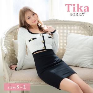 ワンピース 韓国 ファッション レディース キャバドレス ドレス デザイン ウエストカット スクエアネック ミニスカート タイト ボタン 長袖 バイカラー