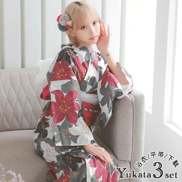 浴衣 レディース 20代 30代 40代 浴衣セット 安い ゆかた 浴衣3点セット 平帯 下駄 4色...