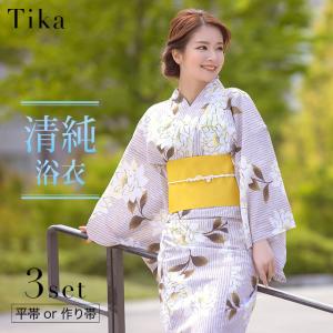 浴衣 レディース 代 30代 40代 浴衣セット 安い セット レトロ 女性 花柄 大花 ストライプ 平帯 作り帯 薄茶色 清純 下駄 セット浴衣 古典柄 かわいい Tk Yk2179 1nt21 Tika ヤフーショッピング店 通販 Yahoo ショッピング