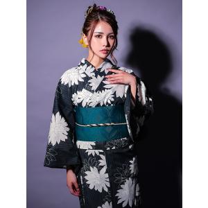 浴衣 レディース モノトーン ダリア 黒地 二...の詳細画像4