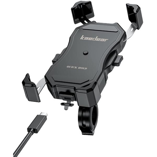 Kaedear(カエディア) スマホホルダー QI 防水 USB 電源 携帯 置くだけ バイク用 ク...