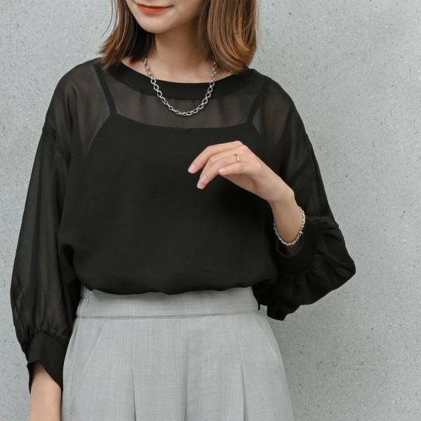 インナー付きシアーブラウス　キャミソール　セット　プルオーバー　春夏　大人カジュアル　トップス　レデ...