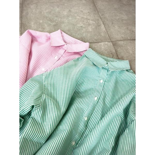 ストライプ カラーシャツ シワになりにくい ボリューム袖 ぽわん袖 バルーンスリーブ レディース ア...