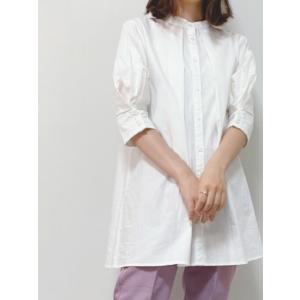 ランタンスリーブ チュニック ブラウス 白 黒 ポワン袖 ボリュームスリーブ ブラック ホワイト 五...