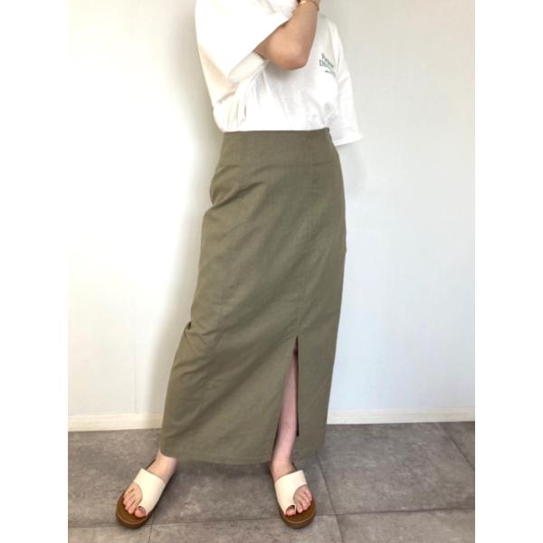 リネンライク スリット スカート 春 夏 カジュアル 涼しげ ロングスカート カーキ 脚長 ミリタリ...