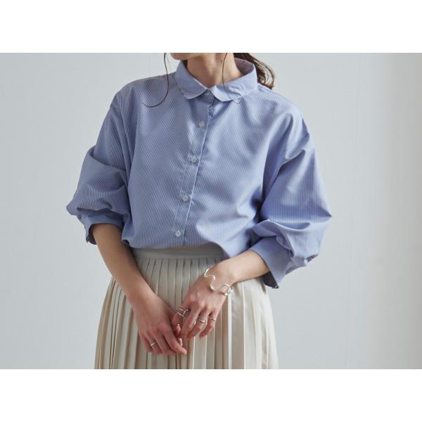 ストライプ ボリュームスリーブ ブラウス ぽわん袖 バルーンスリーブ レディース 羽織り 五分袖 半...