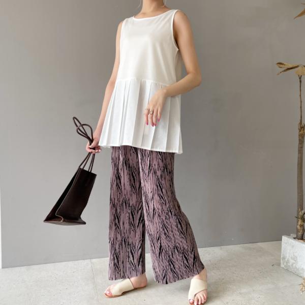 プリーツタンクトップ レイヤード 重ね着 トップス インナー キャミソール ホワイト 白 チュニック...