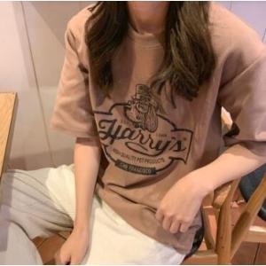 古着風ドッグプリントビッグT プリントTシャツ ビッグシルエット オーバーサイズ 韓国ファッション ...