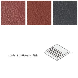 赤レンガ風 磁器床タイル 100角 平階段 岩石風 三本線付内床