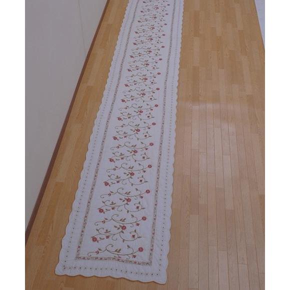 花柄刺繍キッチンマット＆廊下敷 コットン 滑りにくい加工 ( 55×330cm )