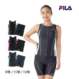 フィットネス 水着 レディース セパレート 女性用 フィラ FILA ノースリーブ 前ファスナー 体型カバー 9号 11号 13号｜タイムリー・ファッションストア