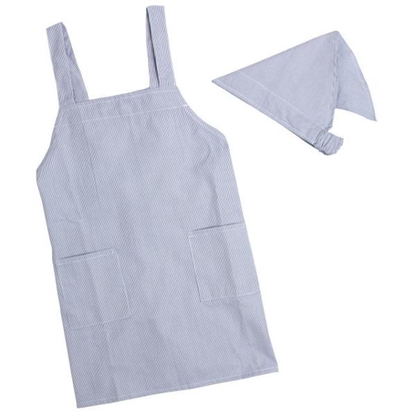 エプロン 子供用 キッズ ストライプ柄 三角巾付き H型 小学校 学校 給食エプロン 男の子 女の子...