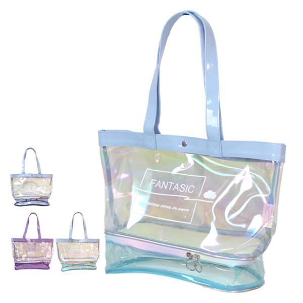 トートバッグ 二層式 プールバック クリアバッグ 透明 水着入れ 体操着入れ 女の子 子供 林間学校...