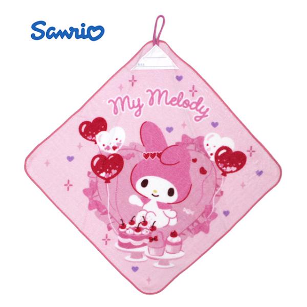 タオルハンカチ ループ付きタオル 綿100% 34×34cm マイメロディ 手洗い お手拭き 入学準...