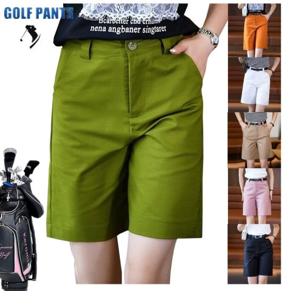ゴルフウェア レディース ショートパンツ ゴルフ 膝上 五分丈パンツ ストレッチ 短パン おしゃれ ...