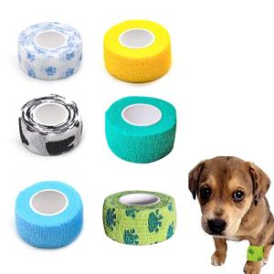ZHEJIA ペットフレックス 粘着包帯 6巻入 テーピング 弾性包帯 バンテージ 自着性伸縮包帯 弾力包帯 犬用 猫 不織布 伸縮性 通気性 運動保